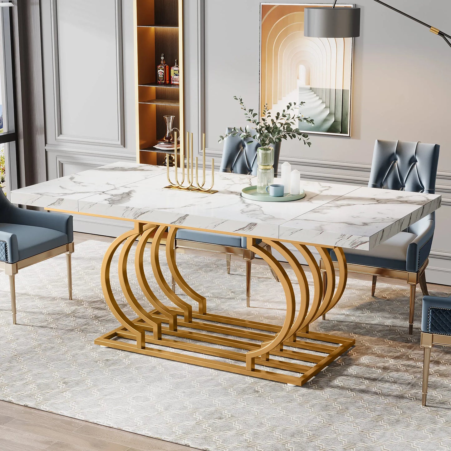 Dining Table, Faux Marble Rectangular Table for Kitchen