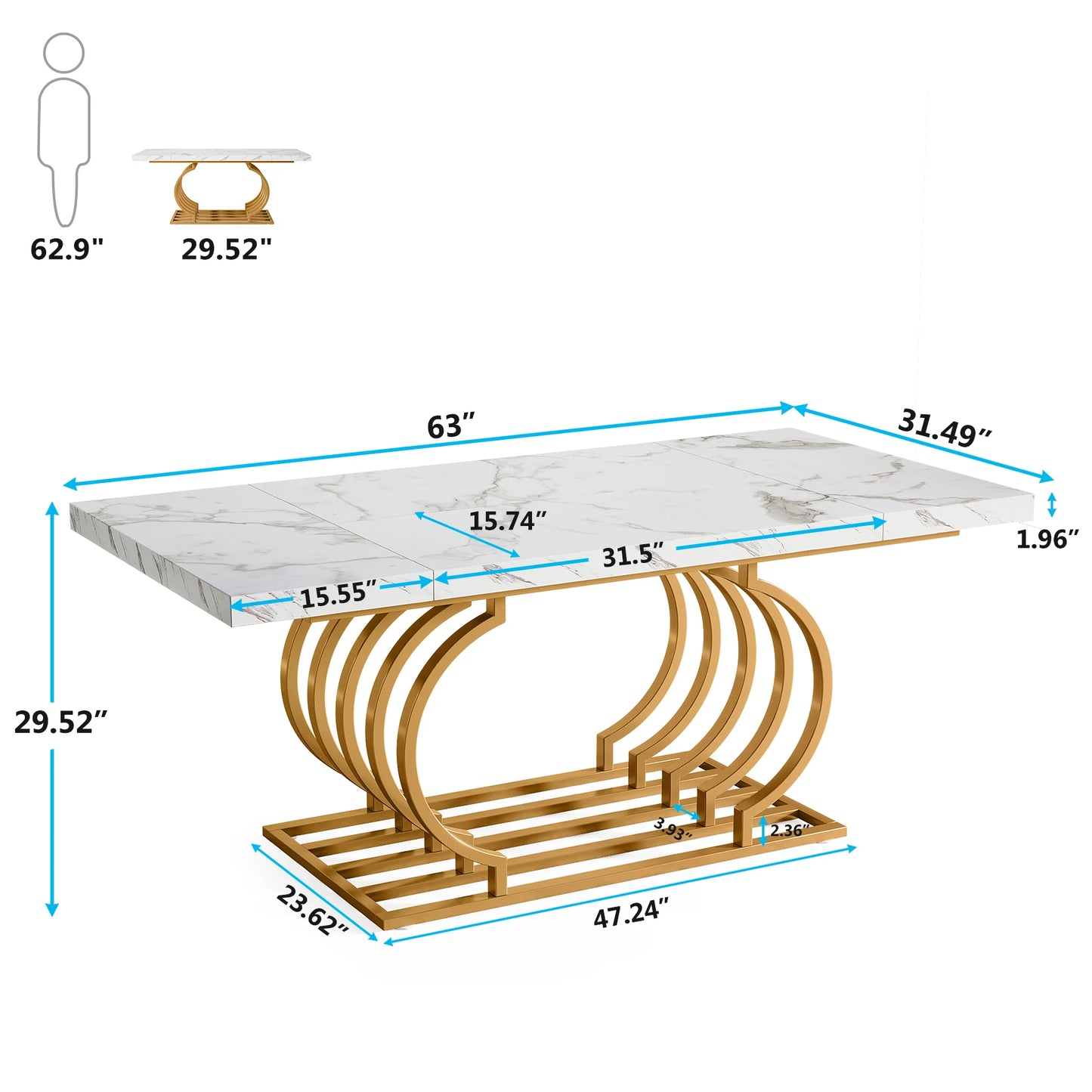 Dining Table, Faux Marble Rectangular Table for Kitchen