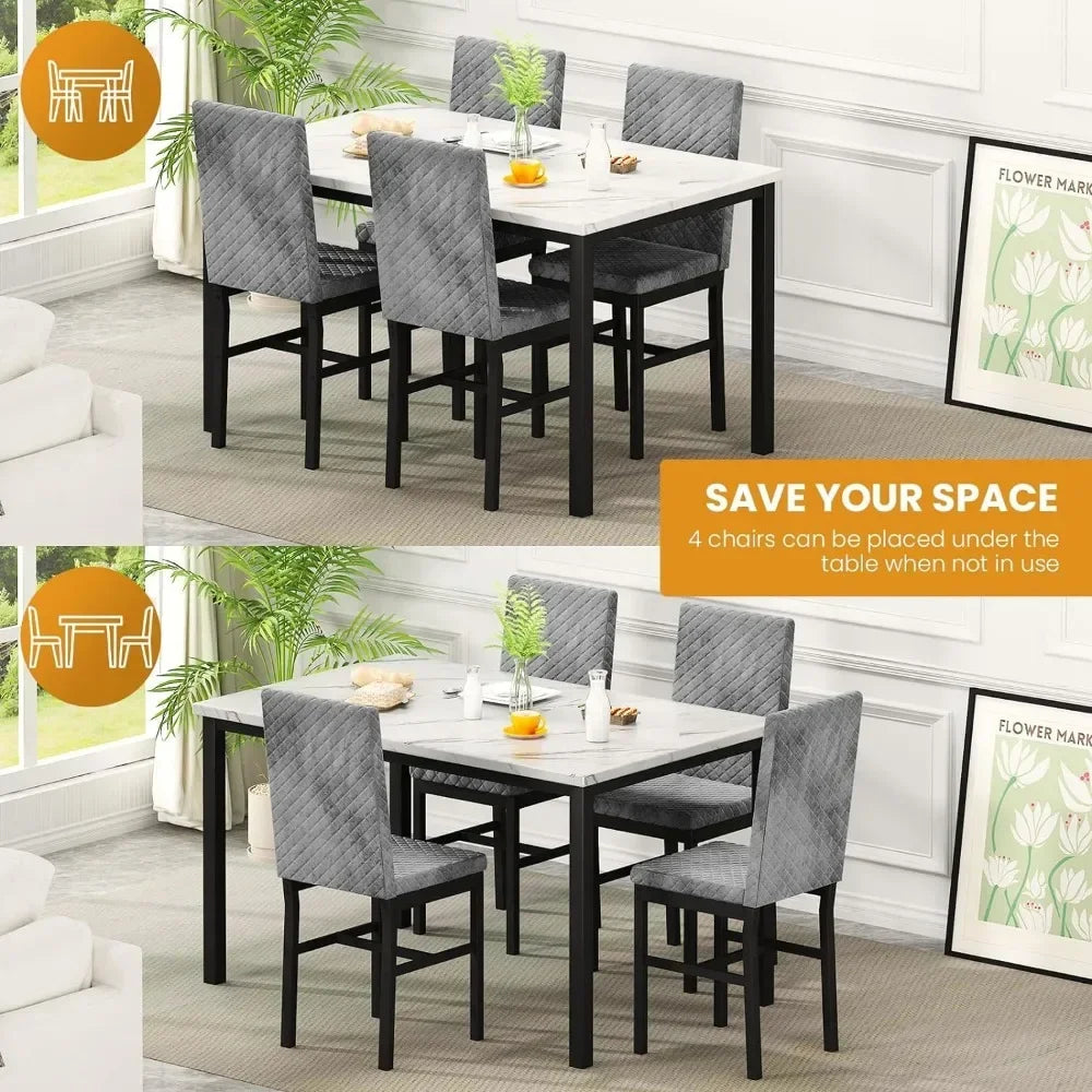 Dinner Table with 4 Velvet Dining Chairs