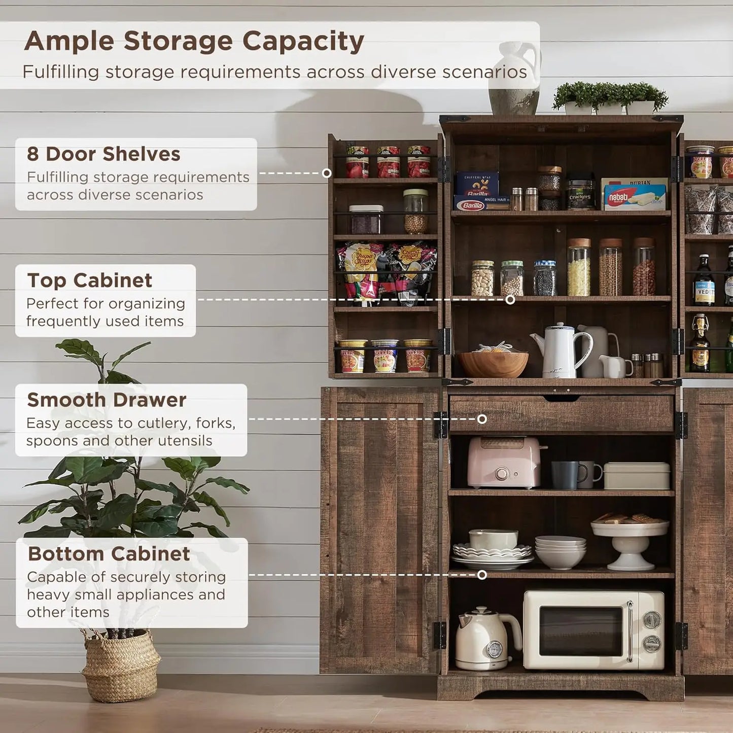 Tall Kitchen Pantry, Farmhouse Storage Cabinet with Barn Doors