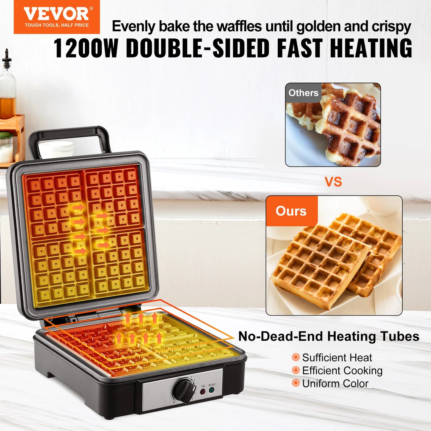 VEVOR Waffle Maker 1200W Square