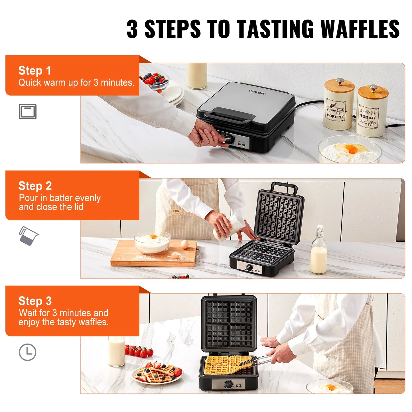 VEVOR Waffle Maker 1200W Square