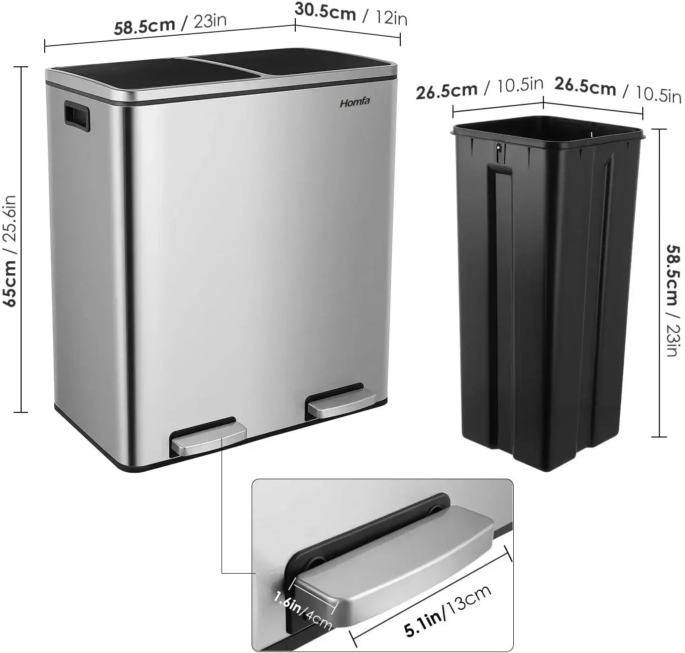 60L/16Gal Recycling Kitchen Step Trash Can