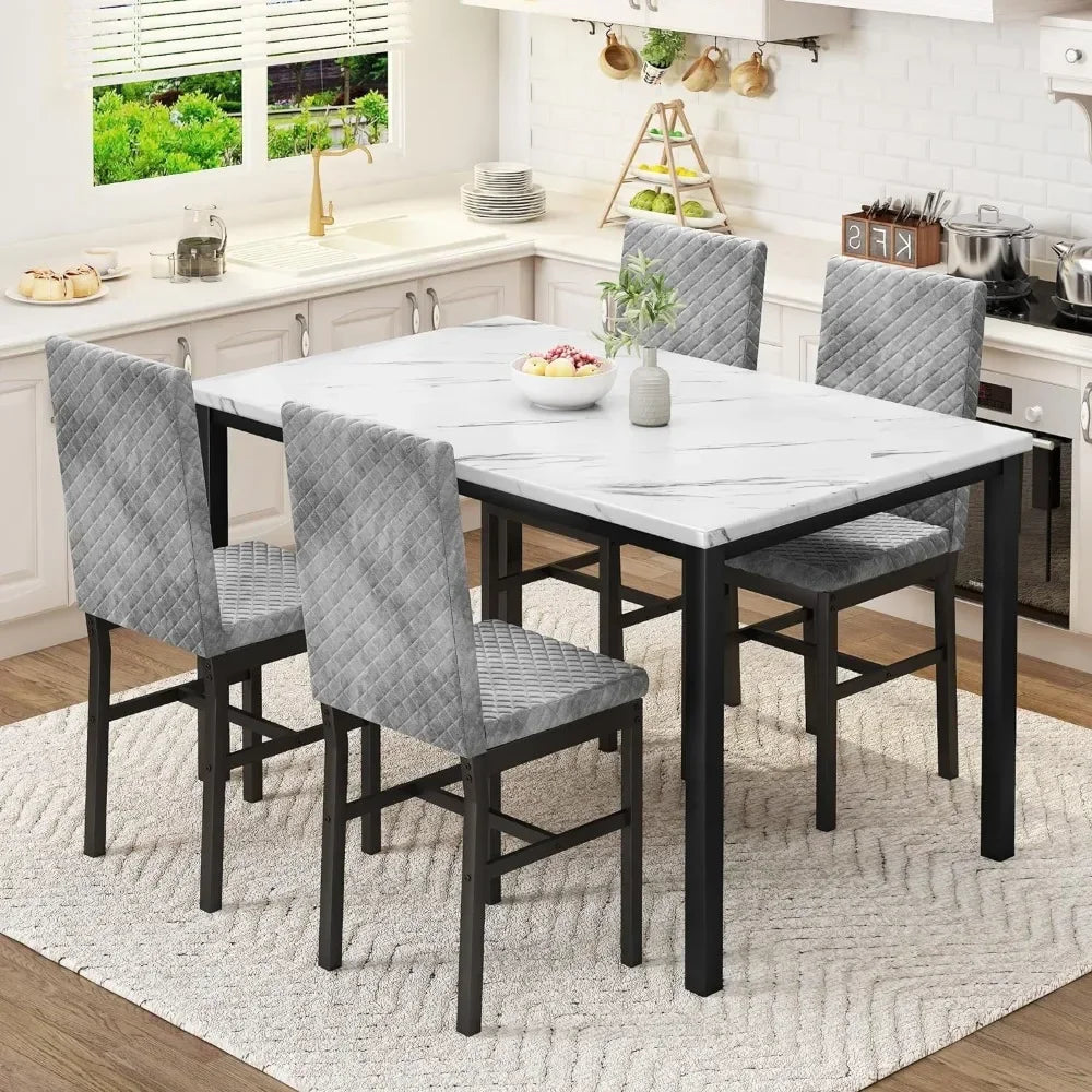 Dinner Table with 4 Velvet Dining Chairs