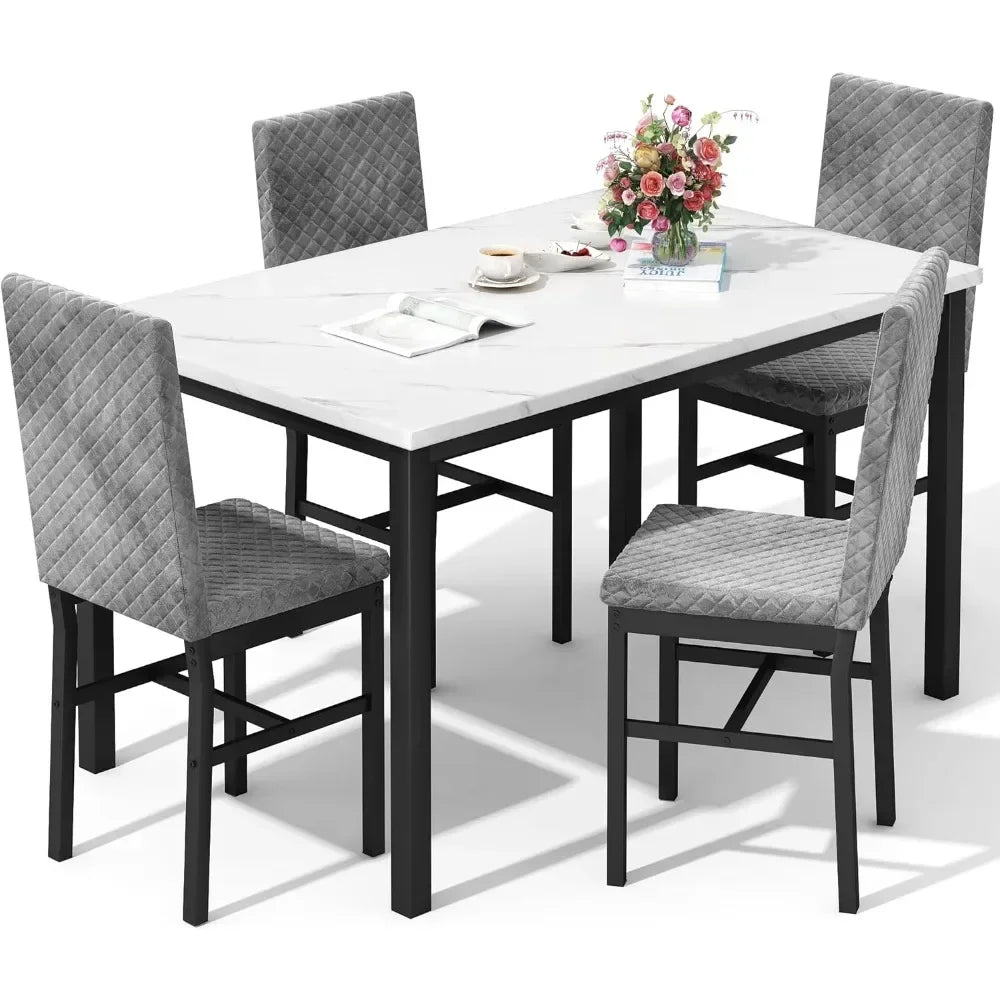 Dinner Table with 4 Velvet Dining Chairs