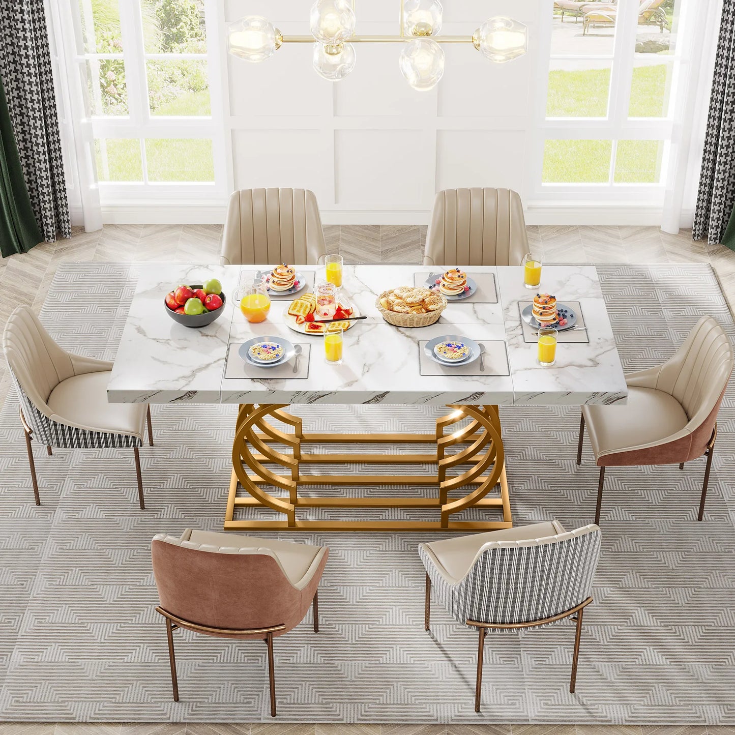 Dining Table, Faux Marble Rectangular Table for Kitchen